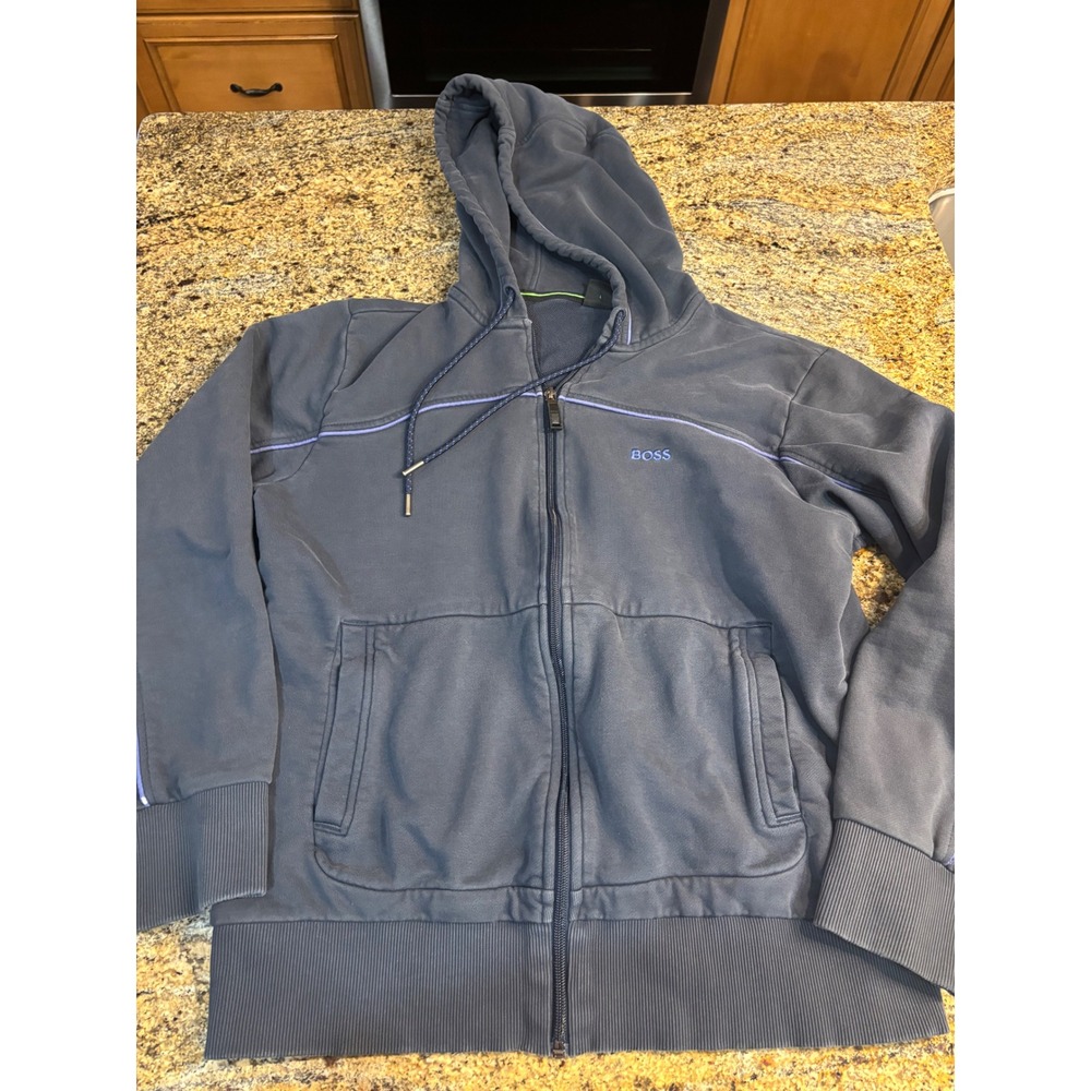 BOSS Hugo Boss Zip Up Hoodie Sweatshirt Charcoal Gray Size L Fits Like M